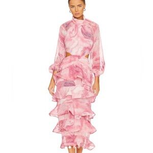 Elliatt Pink Ruffled Cutout Maxi Dress